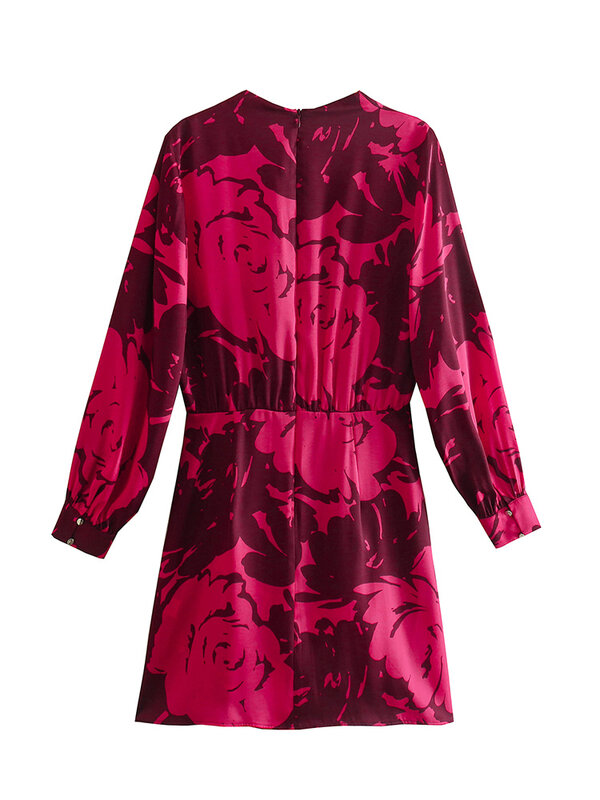 Новинка в платьях для женщин 2023 модное женское элегантное винтажное платье с принтом, женское мини-платье с круглым вырезом и длинным рукавом, драпированное спереди