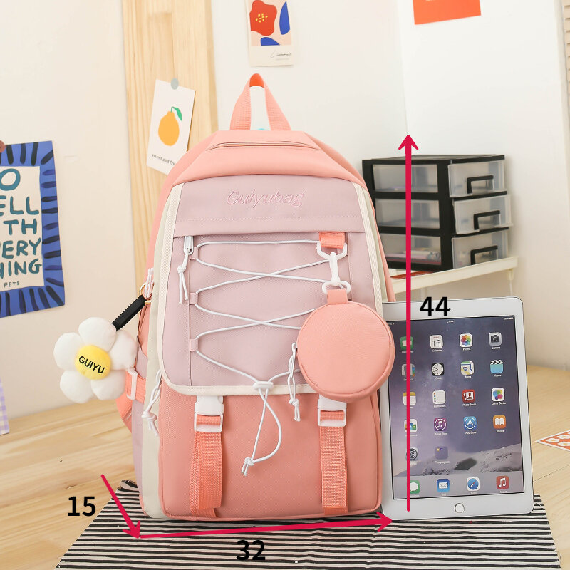 TRAVEASY 2023 Fashion 4PCS Large Capacity Backpacks Women Korean Version Casual Patchwork Water Repellent Schoolbag for Students