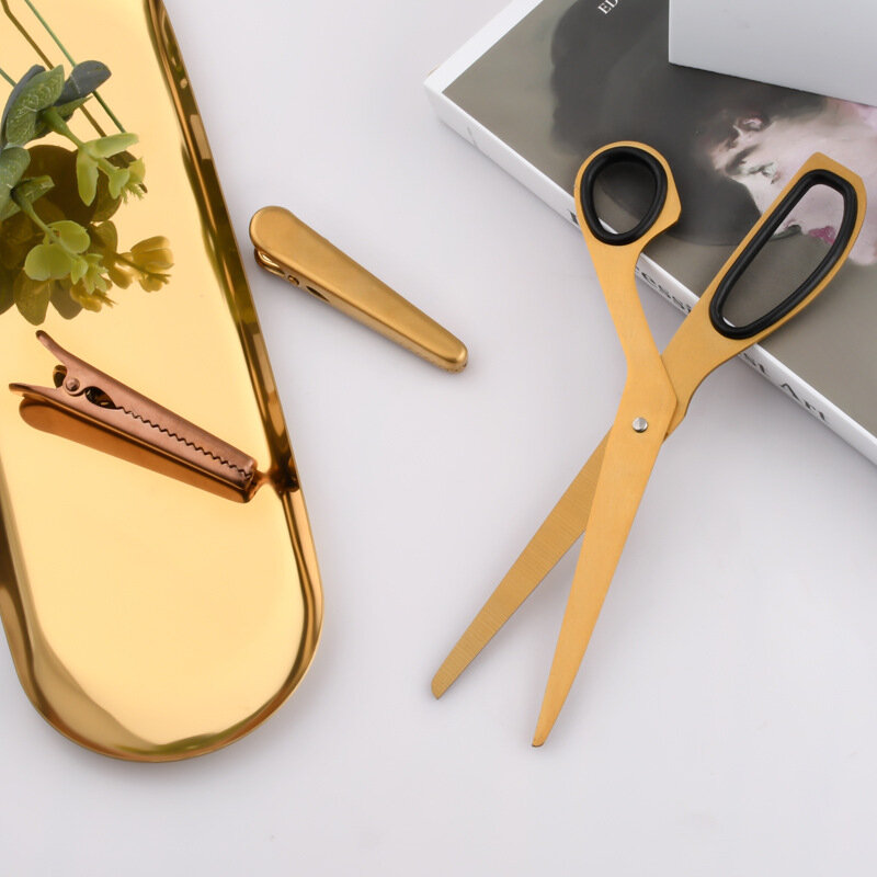 Asimmetria in stile nordico forbici in acciaio inossidabile dorato forniture per ufficio scuola d'arte cartella semplice per il taglio della carta strumenti fai da te
