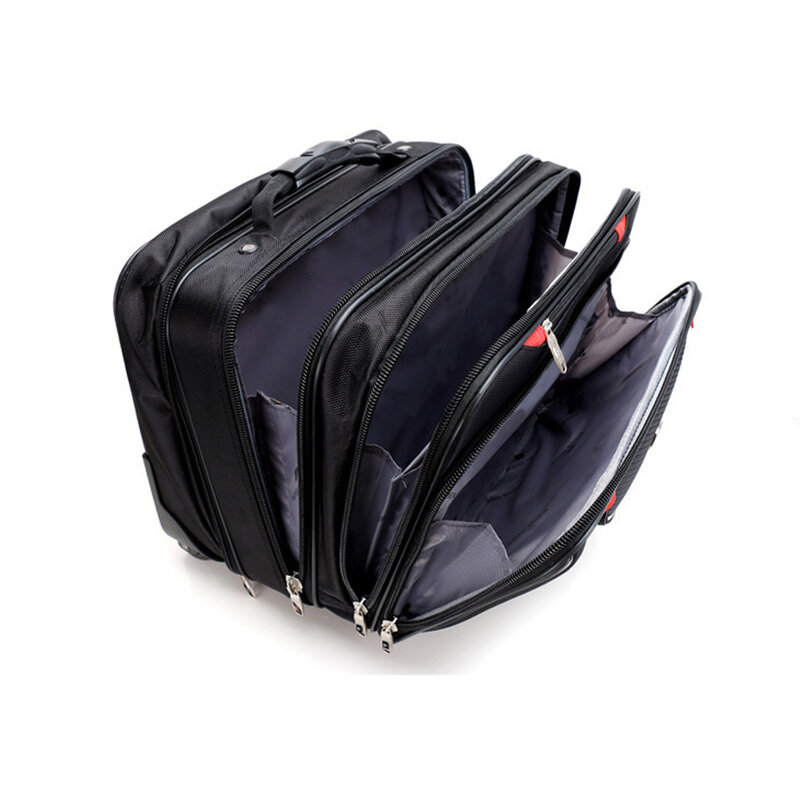 Tas bepergian 18 "untuk pria/wanita, koper tahan air Oxford hitam dengan batang teleskopik bahan Aloi aluminium