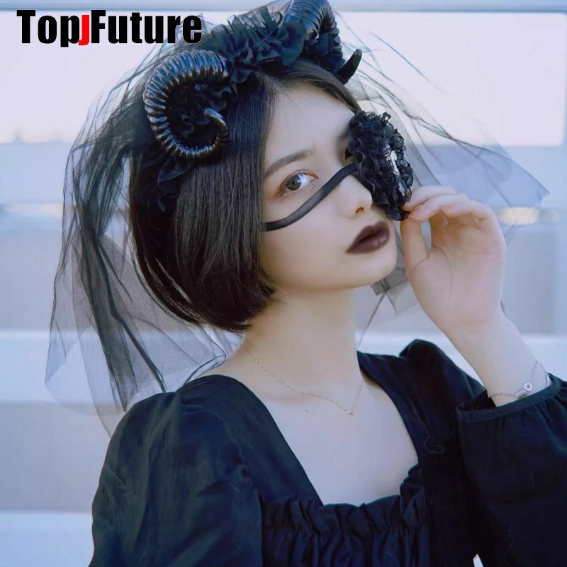 Lolita Cosplay Máscara de Olho para Meninas, Cruz Gótica Negra, Anime Cosplay Traje, Venda Única, Cabeça Desgaste, Y2K, Harajuku