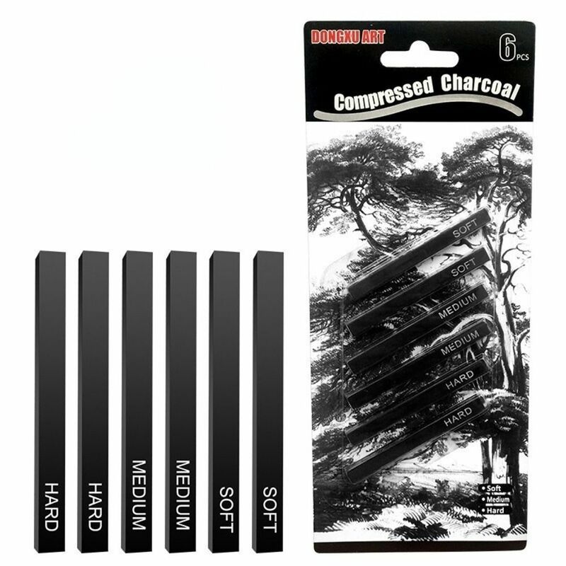 2B 4B 6B 6pcs/Set Drawing Sketch Graffiti Artist Carbon Pen Art Supplies Compressed Carbon Bar Square Carbon Stick