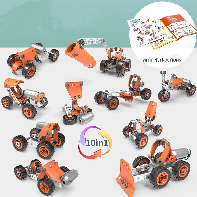 10 modelos em um carro de brinquedo desmontar montagem de cola macia engenharia de energia do carro das crianças diy montagem de parafuso de brinquedo blocos de construção