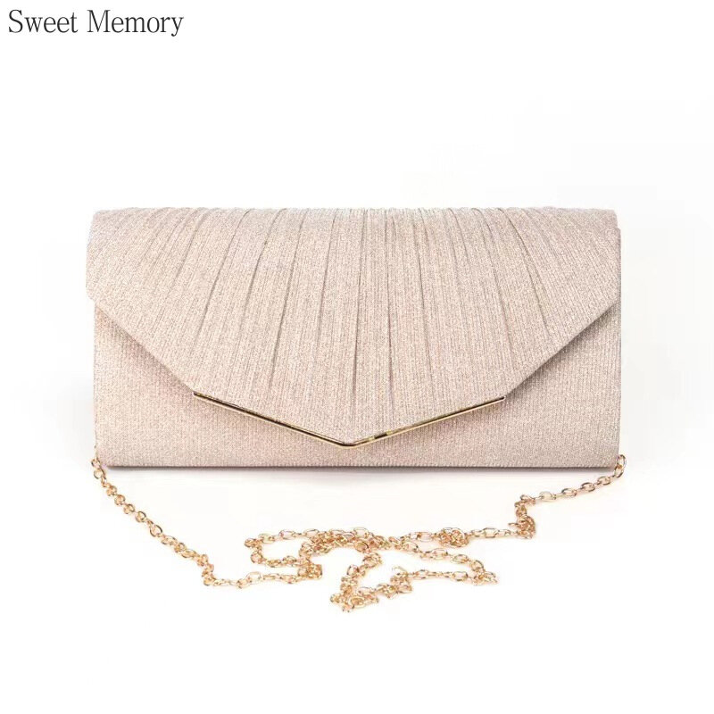 Sweet Memory RO24 Princess Dolly Bags Pleated Fashion Hand Held Dinner Bag One Shoulder Women's Evening Dress Bag