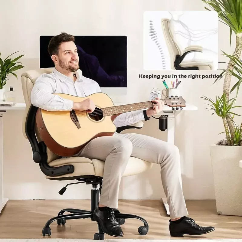 Kursi meja kantor ergonomis, kursi kantor warna putih ergonomis dapat diatur, kursi krim