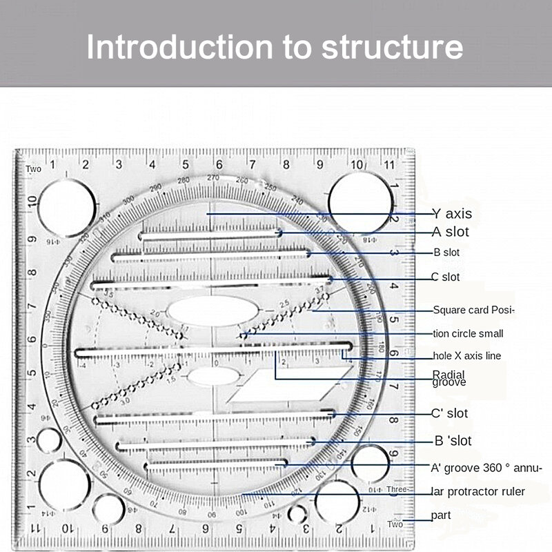 Modelo de desenho rotativo multifunções régua design de arte construção arquiteto estéreo geometria círculo desenho escala de medição