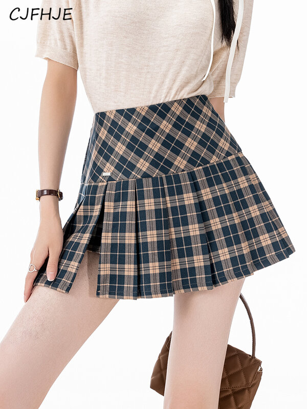 CJFHJE-Mini jupe plissée à carreaux chic JK pour femmes, nouvelle collection d'été, douce, taille haute, fermeture éclair, sexy