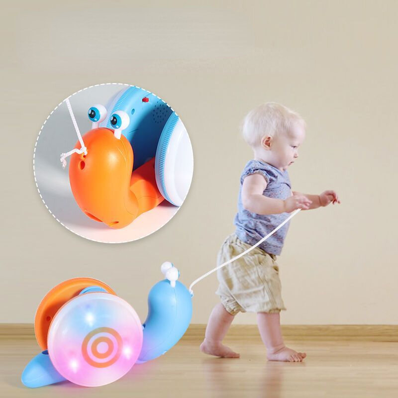 Śliczna sznurek dla dzieci Drag ślimak kreatywna zabawka oświetlenie do zastosowań muzycznych lina ciągnąć zabawka dla malucha dla dzieci