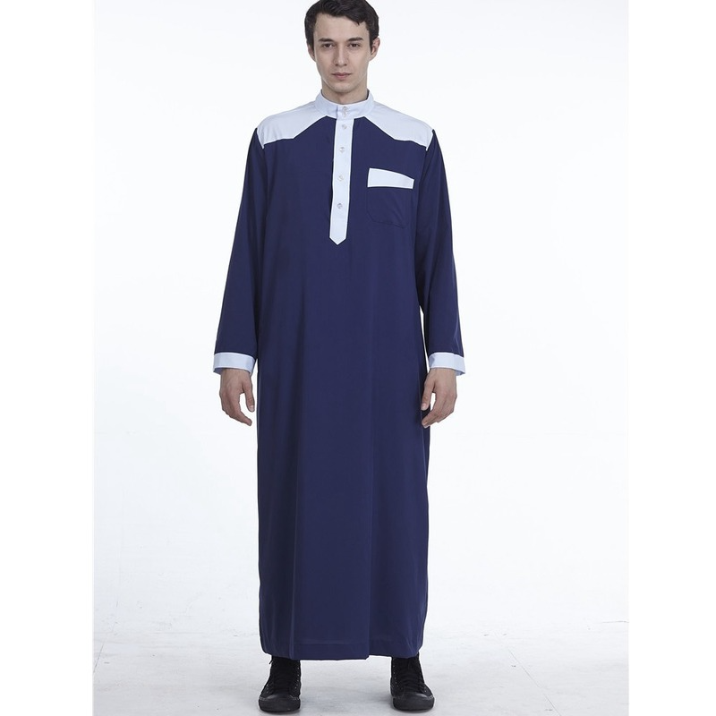 Men's Muslim Robe Daily Casual Commuter Slim Saudi Arabian Ethnic Colorblock Five Button Robe  Africa Business Casual New 2022