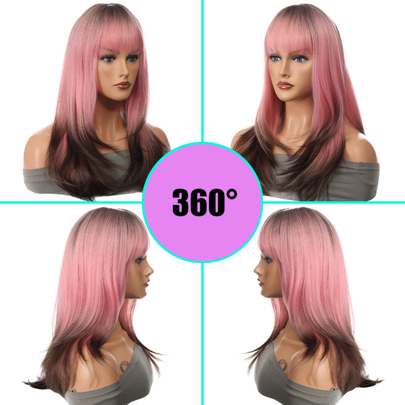 XG wig panjang wanita 22 inci, wig kepala penuh empuk alami modis cocok untuk pemakaian sehari-hari