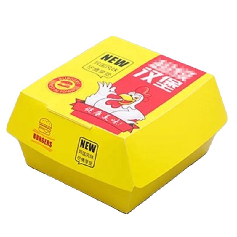 Customized productCustom Printing Food Grade Paper Burger Box Disposable Hamburger Packaging Box