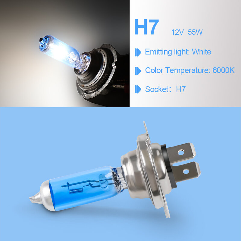 Luz antiniebla blanca superbrillante para coche, lámpara halógena H7 de 12V, 55W, 100W, 2 piezas