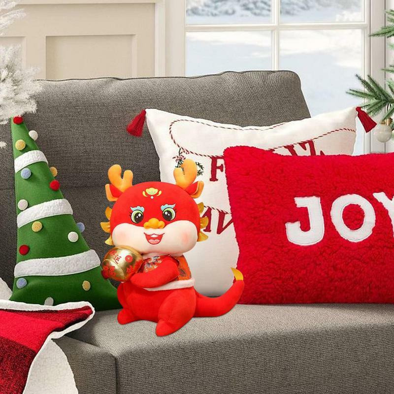 Mainan zodiak Naga hewan zodiak, boneka menggemaskan Naga keberuntungan merah dengan hadiah ulang tahun untuk pesta Natal