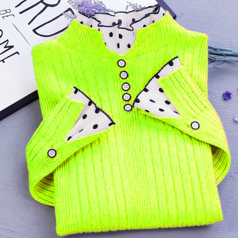 Basic Solid Color Knitted Sweaters Fashion Polka Dot Spliced Women's Clothing Autumn Winter Casual Half High Collar Slim Jumpers