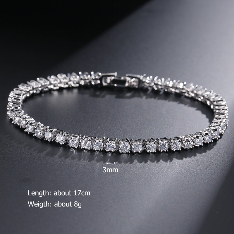 2023 Rose Gold Silver Color on Hand 3/4/5MM Round CZ Tennis Bracelet Bangle for Women Wedding Fashion Jewelry Chain Party Gift