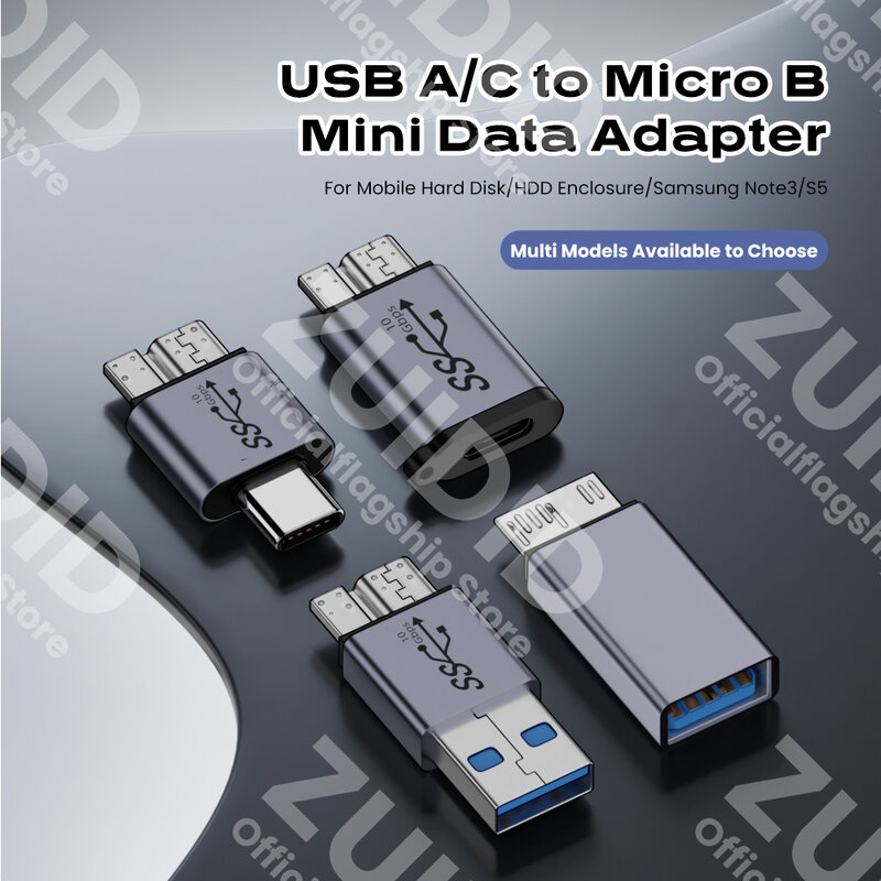 USB A/C para Micro B Adaptador, 10Gbps, Super Speed Data Sync Converter, Macbook Pro, Samsung HDD, SSD, Tipo C para Micro B Adaptador