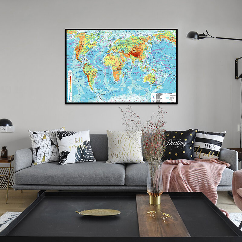 Mapa geométrico ruso pequeño, tamaño A1, lienzo, mapa del mundo Retro, mapa del mundo sin marco, pintura de oficina en casa rusa, póster, decoración artística