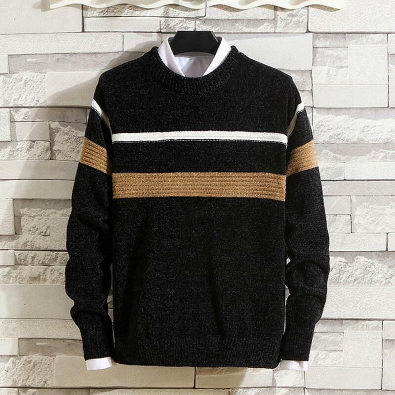 Men Slim Fit Sweater Stylish Men's Striped Sweaters Slim Fit Patchwork Design for Autumn Winter Streetwear Fashion Bright Color