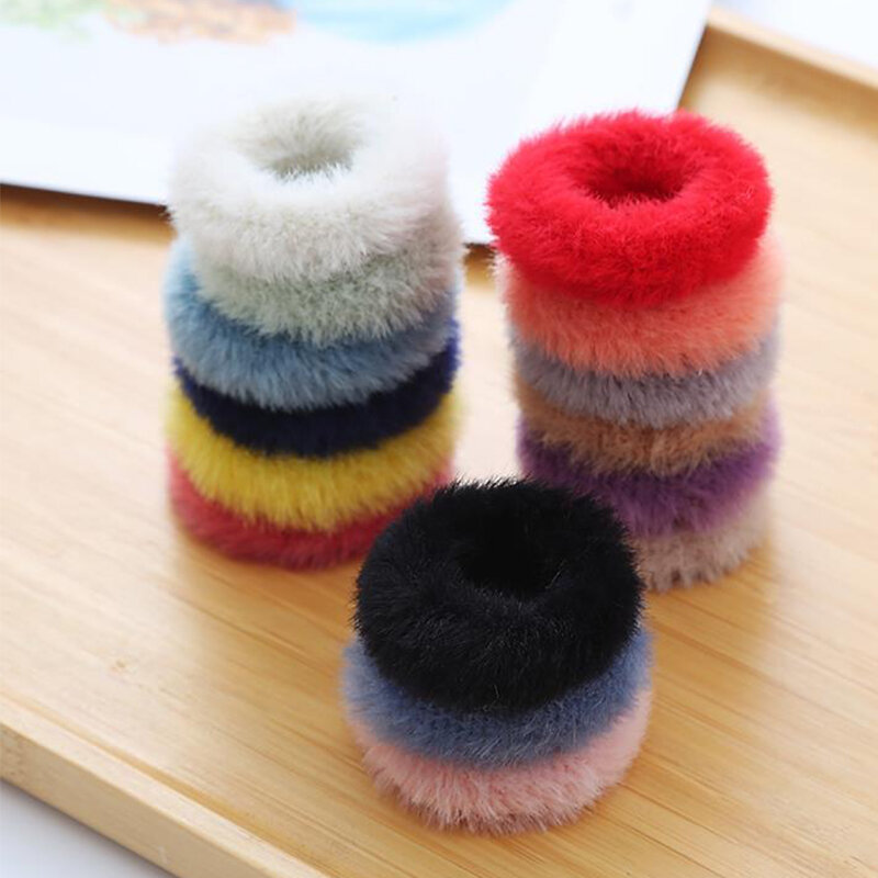 15 Candy Colors Elastic Fluffy Plush Hair Rope Unisex Warm Autumn Winter Hair Band Ponytail Holders Hair Accessories