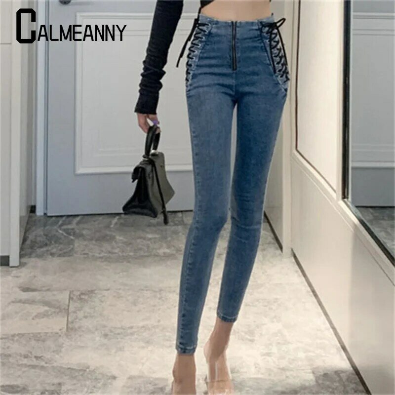Damen jeans 2023 Frühling Herbst neue zerrissene Jeans Hose mit hoher Taille elastische Jeans hose Damenmode Stretch-Bleistift hose