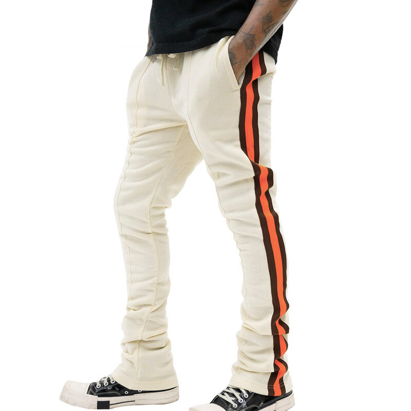 Calça esportiva masculina de cintura alta com elástico, bolsos de bloco de cores, moda casual, versátil, novo, primavera, outono