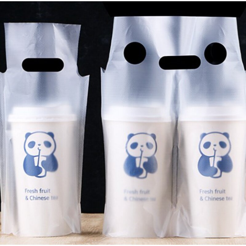 Sac d'Emballage en Plastique PE à Emporter avec Logo Personnalisé Imprimé, Tasse à Café, Bulle de Thé, Boba, Produit