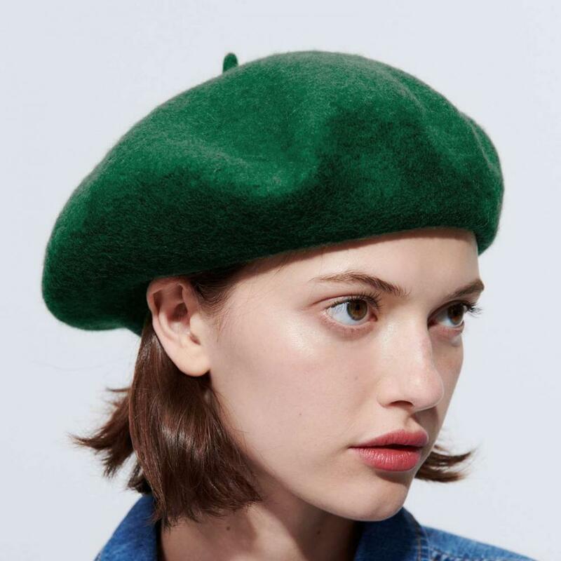 أحادية اللون الصوف قبعة قبعة للنساء ، النمط الفرنسي ، الرجعية الفنان قبعة ، قبعة دافئة ، زي اكسسوارات للفتيات ، الخريف والشتاء