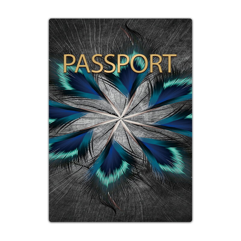 Funda protectora para pasaporte, funda protectora para tarjetas de visita, billetera de cuero Pu, patrón de plumas, funda de almacenamiento seguro para pasaporte