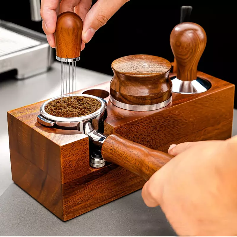 Portafiltro de café de madera de 53/58mm, soporte de estera de apisonamiento de Espresso, estante de Base de soporte, accesorios para Barista