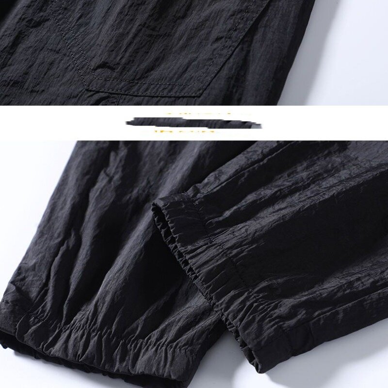 Retalhos masculino elástico com cordão de cintura alta, monocromático, calça casual com dobras confortáveis, moda verão, nova, 2022