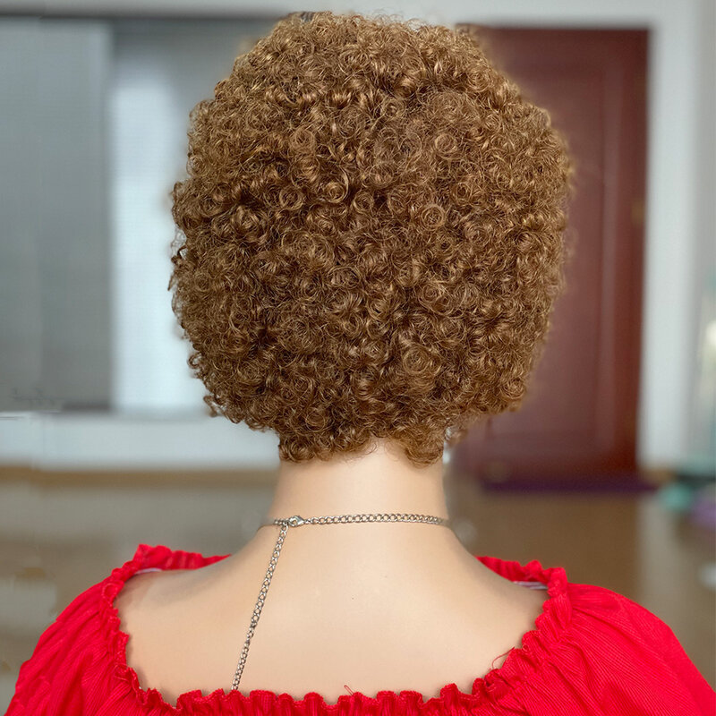 Peluca corta Afro rizada con corte Pixie para mujer, cabello humano brasileño Remy, hecha totalmente de Mahine