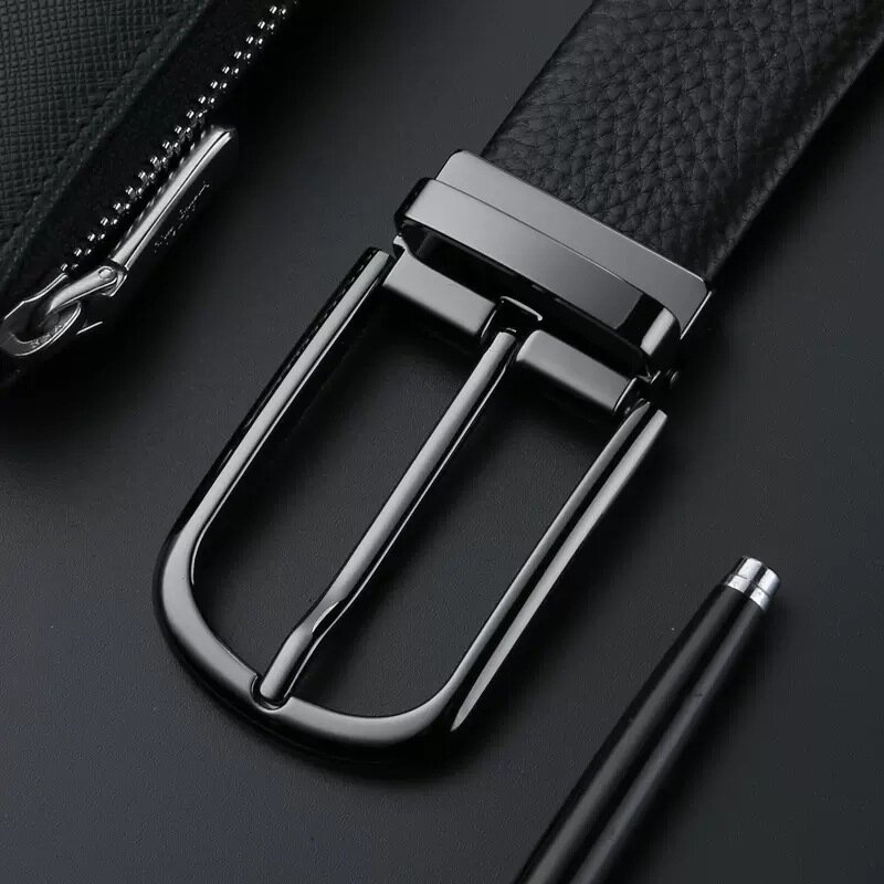 Cinturón de cuero de vaca de alta calidad para hombre, edición coreana, informal, de negocios, cuero genuino, diseño de lujo, botón de aguja de Golf, cinturón de camisa, nuevo