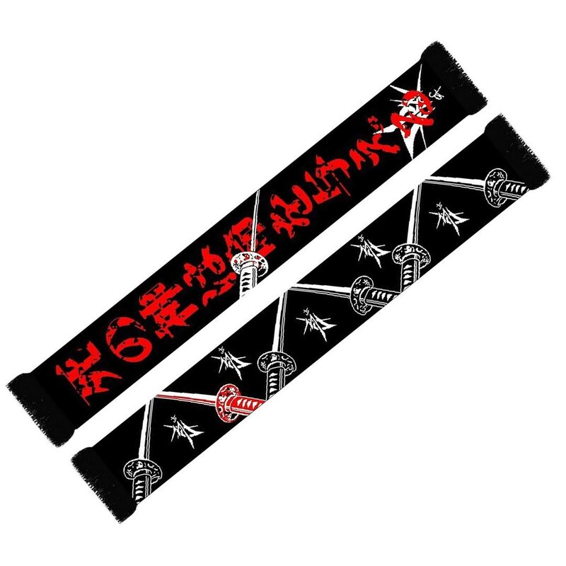 Mode kreative Samurai Schwert gestreifte gestrickte frauen schal männer winter schal schürze schwarz quaste leucht Y2K Kpop