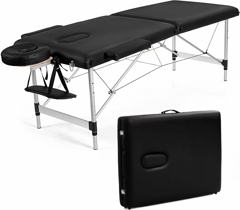 Giantex-Mesa de masaje portátil de 84 pulgadas, cama de pestañas plegable, marco de aluminio, altura ajustable, 2 pliegues, Salón Facial profesional
