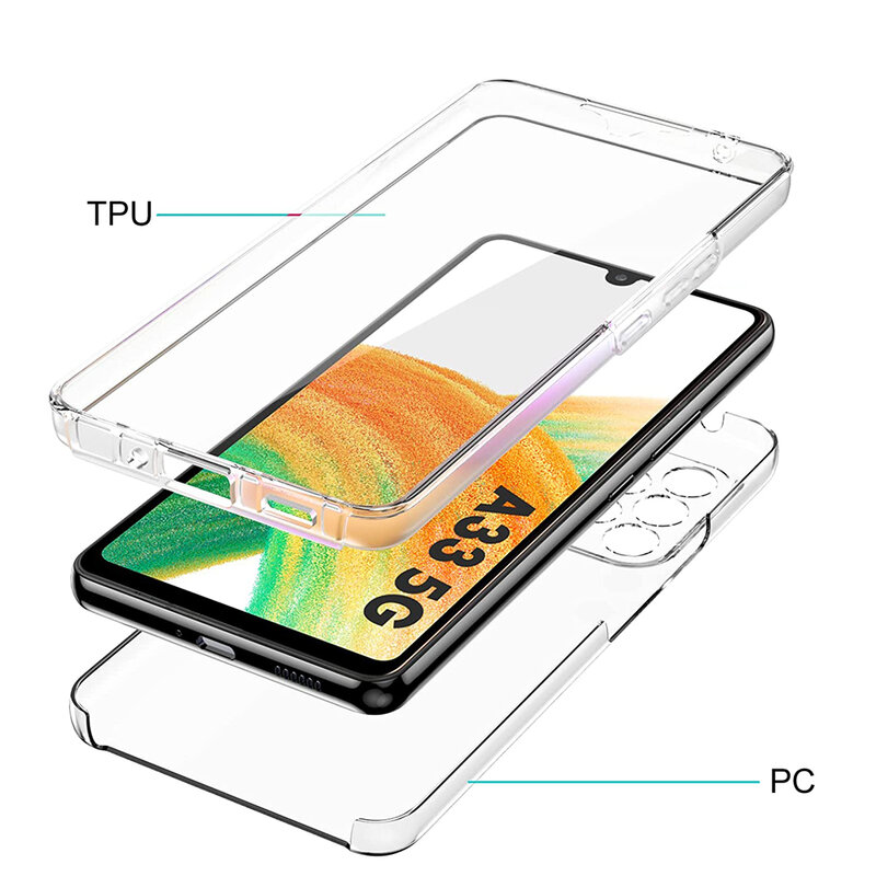 Coque rigide en silicone hybride transparent pour Samsung Galaxy, coque PC complète à 360 °, A53, A73, A33, A13, A52, A72, A32, A22, A12, A51, A71, A70, A50