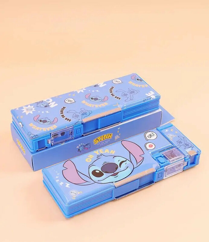 Kaiwail Lilo 스티치 2 단 문구 상자, 패션 애니메이션 학생 대용량 다기능 펜 상자, 어린이 생일 선물