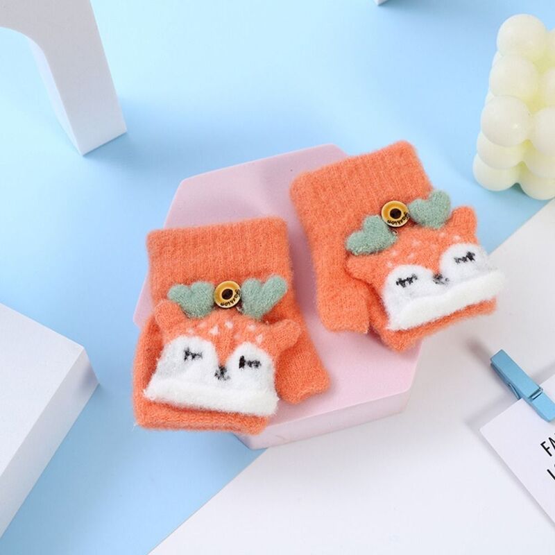 Knitted Kids Gloves Cartoon Thick Fingerless Mitten Winter Warm Baby Kids