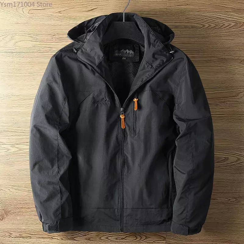 Jaket bertudung untuk pria, mantel musim semi musim gugur ukuran besar 7XL tipis bersirkulasi luar ruangan, jaket Hiking tahan angin dan tahan hujan