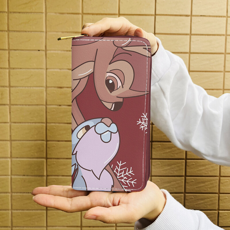 Disney Mickey Bambi Christmas W5561 Anime, tas dompet ritsleting kartun, tas koin kasual, dompet penyimpanan kartu, hadiah