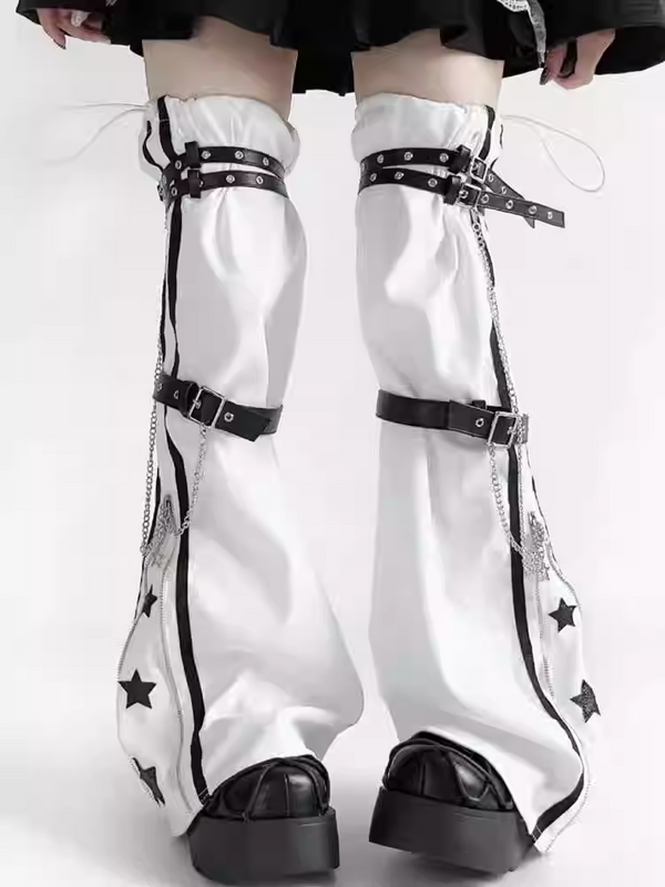 Женские милые японские кавайные леггинсы в полоску с цепочкой Y2K, комбинированные носки в стиле панк на ремешке, носки для ног в Стиле Лолита, рок, девушек, леггинсы, коленный чехол, 2024