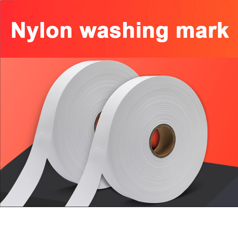 Marca de lavado de nailon en blanco, sin decoloración etiquetas de ropa, ancho 20, 30, 40, 50, longitud 200m, para impresora de transferencia térmica