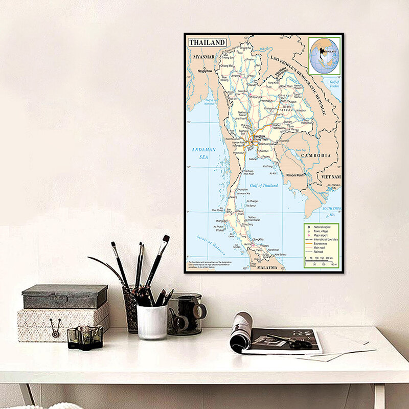 60*90cm The Thailand Map Wall Administrative Map Non-woven Canvas Painting Decorative Poster Art Print Room Home Decoration