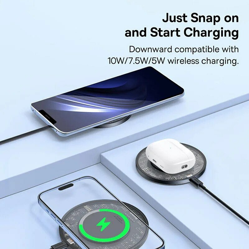 Быстрое беспроводное зарядное устройство Baseus 15 Вт для iPhone 15 14 для Airpods видимая Беспроводная Быстрая Зарядка Qi для Samsung S22 Xiaomi LG