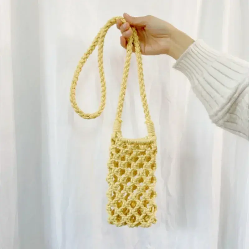 Handmade Woven Bag Mesh Woven Crochet Small Diagonal Cross Shoulder Bag Travel Photography Props Hand Sewn Bag