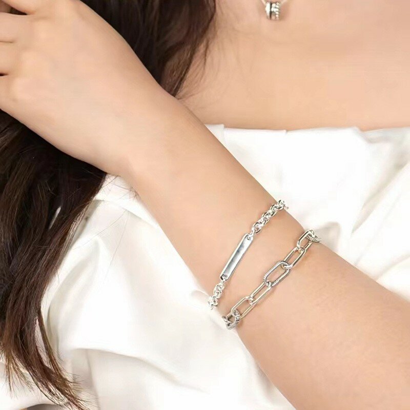 Nuovo braccialetto intrecciato per momenti da donna con logo originale in argento sterling 925 e braccialetto a catena multiplo con osso di serpente regalo di gioielli fai da te
