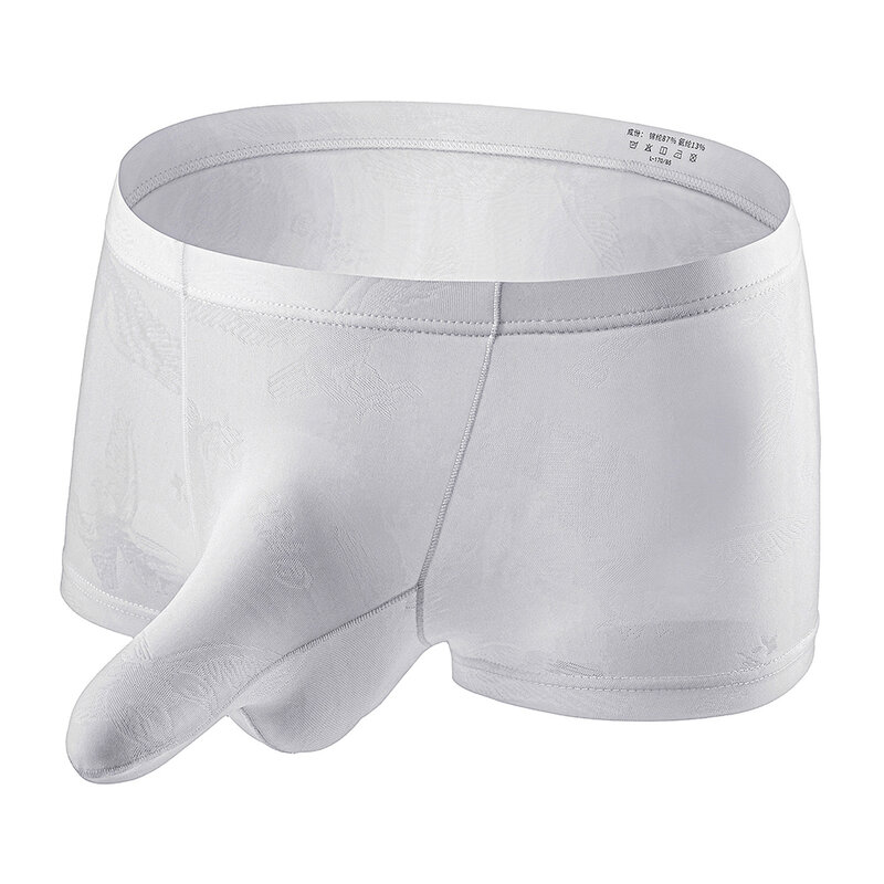 Jacquard Transparent Lingerie Boxer Shorts Sexy Men Underwear Summer Ultra Thin Ice Silk Shorts Panties Bulge Pouch Underpants