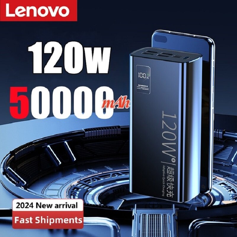 Lenovo 120W Super Fast Charging 50000mAh High Capacity Power Bank Portable Battery Charger For Xiaomi iPhone Samsung Huawei