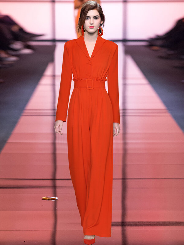 Estate nuovo Designer di alta qualità Slim Fit celebrità Casual partito moda cintura arancione gamba larga tuta