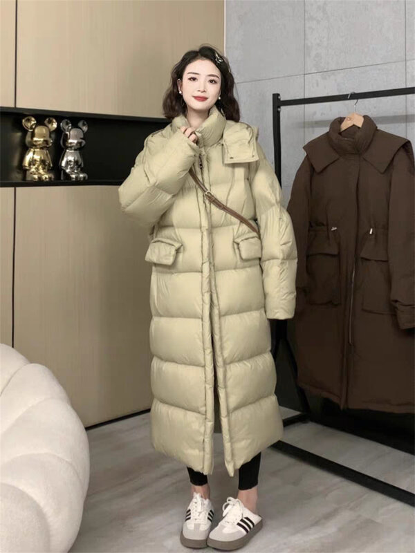 Koreaanse Versie Zwart Donsjack Voor Vrouwen In De Winter, Modieus En Trendy Klein Gestalte, Eenvoudig Lang Jasje, 2023