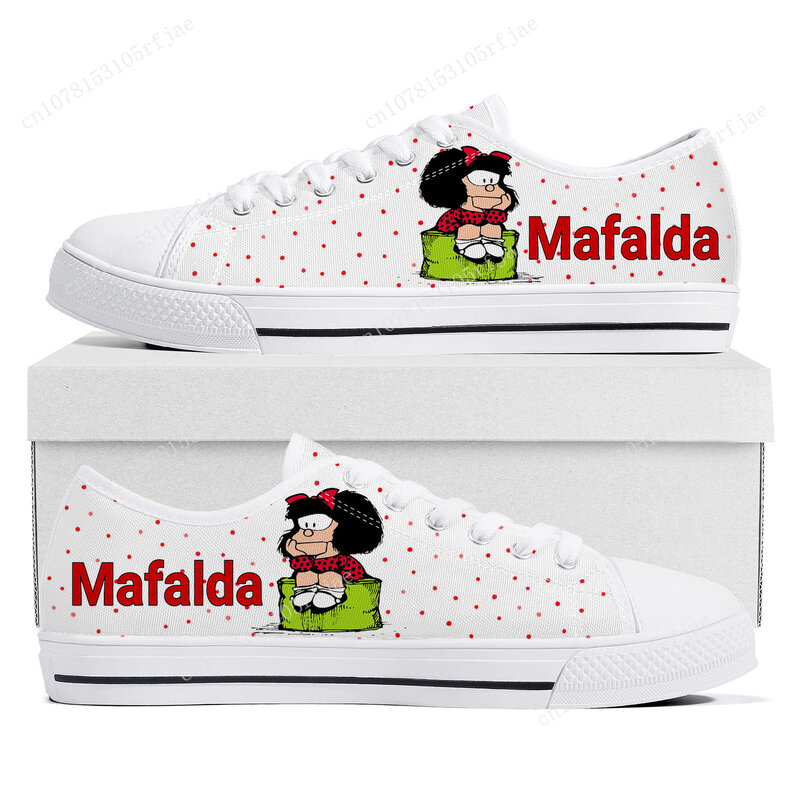 Tênis Low Top Canvas para Casais, Papel Cartoon Mafalda, Sapatos personalizados, Mulheres e adolescentes, Quente e elegante, Alta qualidade